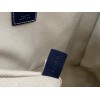 Chloe Woody Medium Tote Bag in Linen Canvas with Navy Blue Leather
