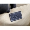 Chloe Woody Medium Tote Bag in Linen Canvas with Navy Blue Leather