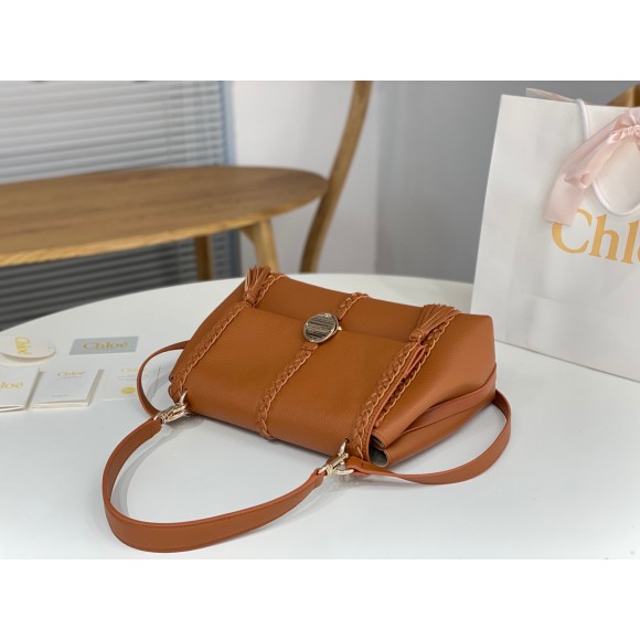 Chloe Penelope Medium Shoulder Bag in Brown Grained Calfskin