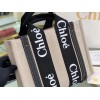 Chloe Small Woody Tote Bag in Canvas with Black Leather Strips