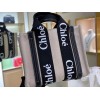 Chloe Small Woody Tote Bag in Canvas with Black Leather Strips
