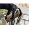 Chloe Small Woody Tote Bag in Canvas with Black Leather Strips