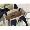 Chloe Small Woody Tote Bag in Canvas with Black Leather Strips
