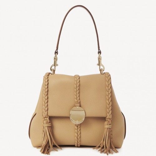 Chloe Penelope Small Shoulder Bag in Beige Grained Calfskin