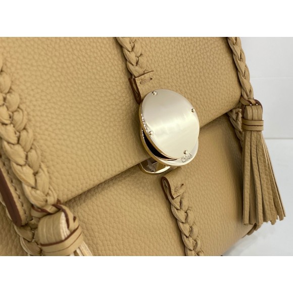 Chloe Penelope Small Shoulder Bag in Beige Grained Calfskin