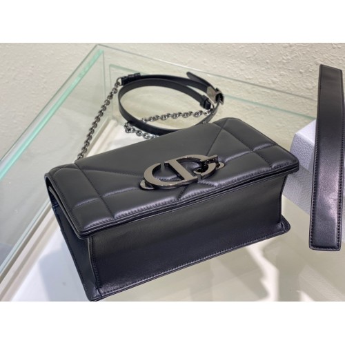 Dior 30 Montaigne Chain Bag With Handle In Black Lambskin