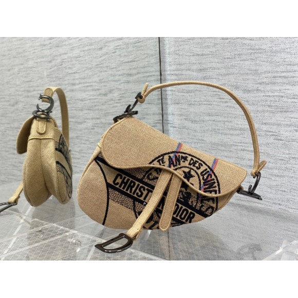 D*or saddle bag in beige jute canvas with D*or union motif