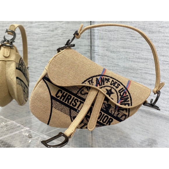 D*or saddle bag in beige jute canvas with D*or union motif