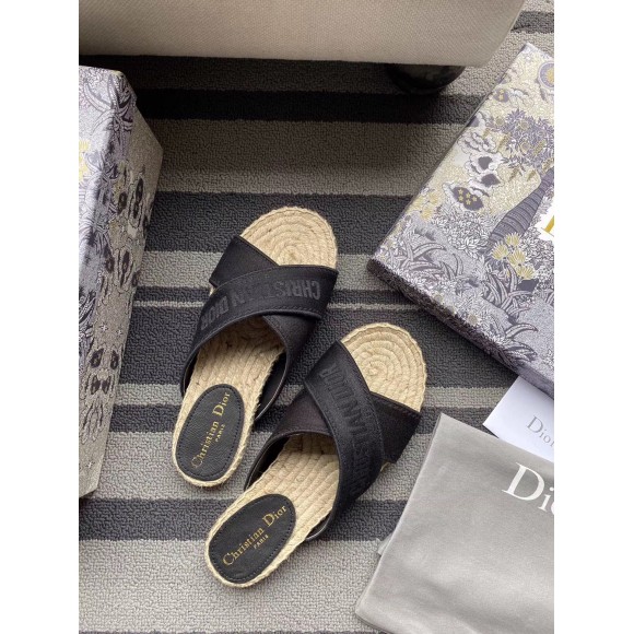 D*or granville espadrilles sandals in black embroidered cotton