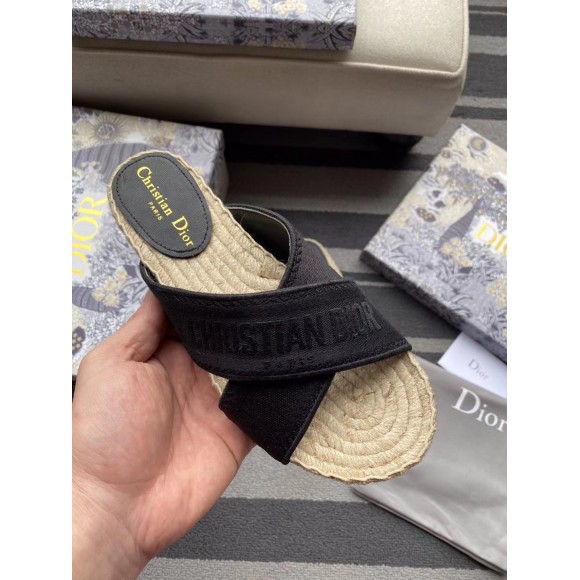 D*or granville espadrilles sandals in black embroidered cotton