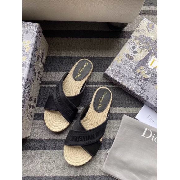 D*or granville espadrilles sandals in black embroidered cotton