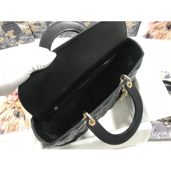 D*or lady D*or large bag in black cannage lambskin