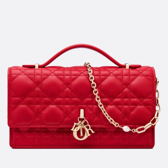 D*or miss D*or mini bag in red cannage lambskin