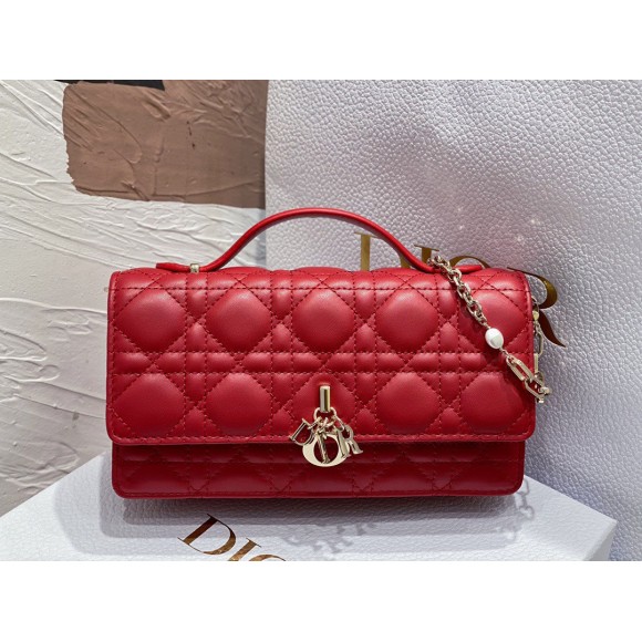 D*or miss D*or mini bag in red cannage lambskin