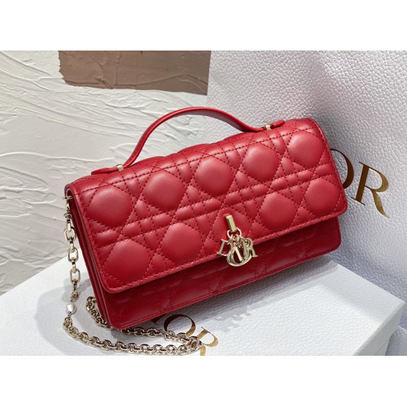 D*or miss D*or mini bag in red cannage lambskin