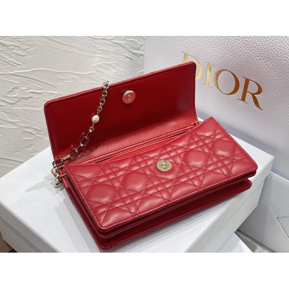 D*or miss D*or mini bag in red cannage lambskin