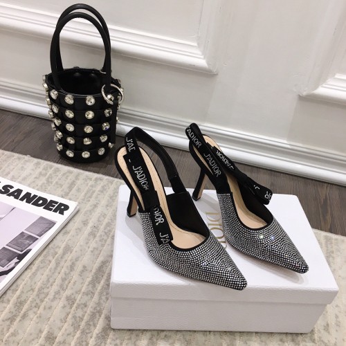 Dior J'Adior Slingback Pumps 100mm In Black Suede With Strass