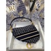 Dior Saddle Bag In Blue Velvet Oblique Embroidered
