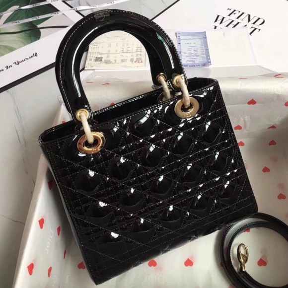 D*or lady D*or medium bag in black patent leather