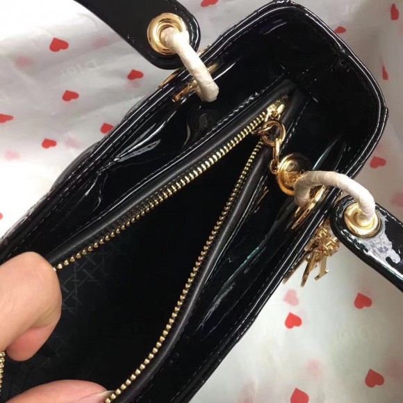 D*or lady D*or medium bag in black patent leather