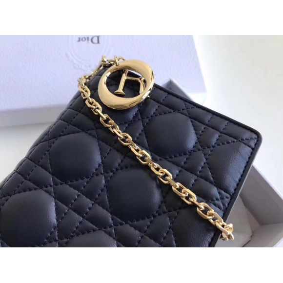 D*or lady D*or chain pouch in noir cannage lambskin