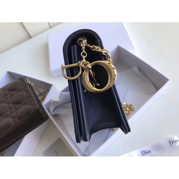 D*or lady D*or chain pouch in noir cannage lambskin