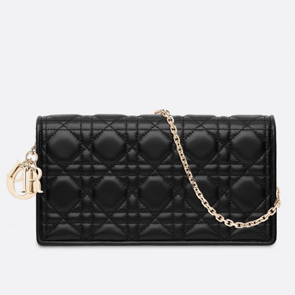 D*or lady D*or chain pouch in noir cannage lambskin