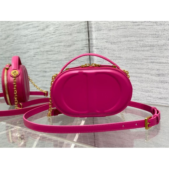 D*or cd signature oval camera bag in rani pink calfskin