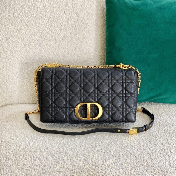 D*or caro large bag in black cannage calfskin