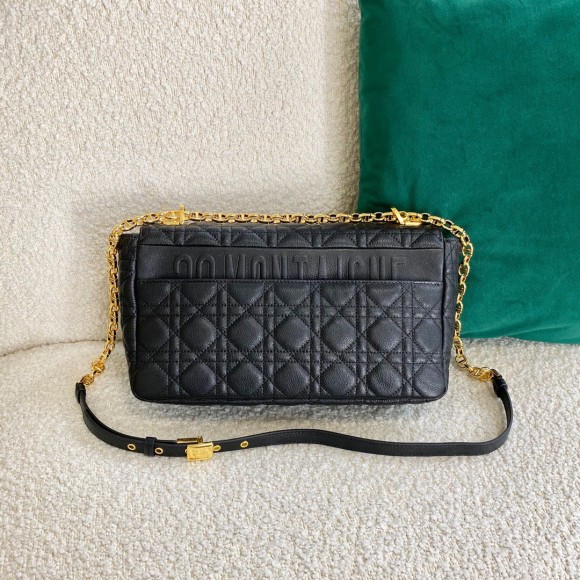 D*or caro large bag in black cannage calfskin