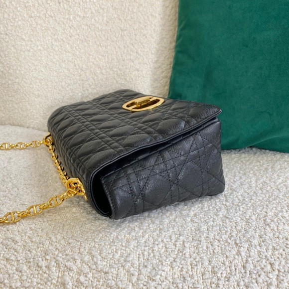 D*or caro large bag in black cannage calfskin