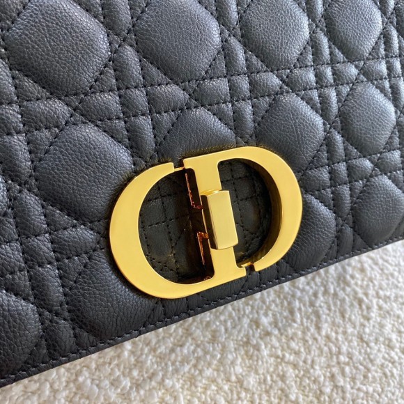 D*or caro large bag in black cannage calfskin