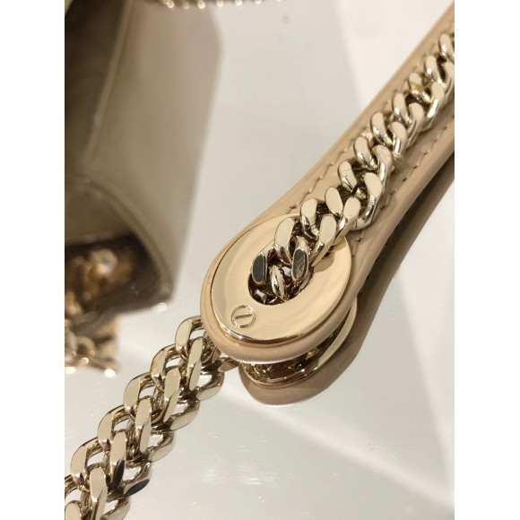 D*or lady D*or mini chain bag with chain in aesthetic beige patent calfskin