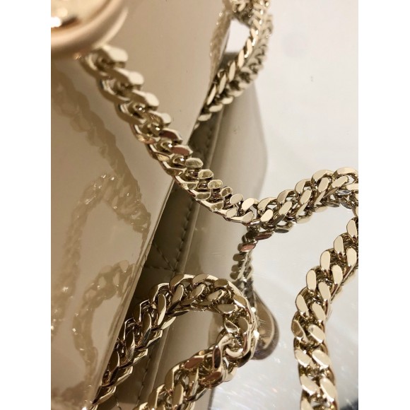 D*or lady D*or mini chain bag with chain in aesthetic beige patent calfskin