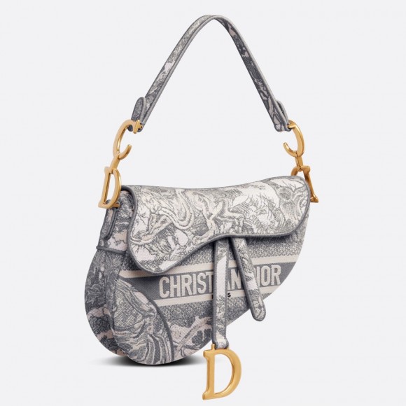 D*or saddle bag in grey toile de jouy embroidery