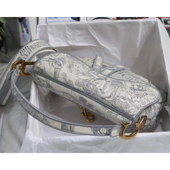 D*or saddle bag in grey toile de jouy embroidery