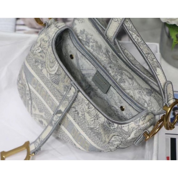 D*or saddle bag in grey toile de jouy embroidery