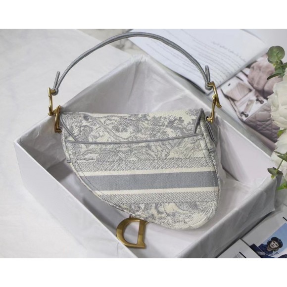 D*or saddle bag in grey toile de jouy embroidery