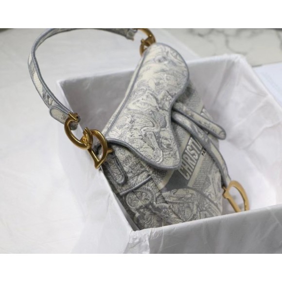 D*or saddle bag in grey toile de jouy embroidery