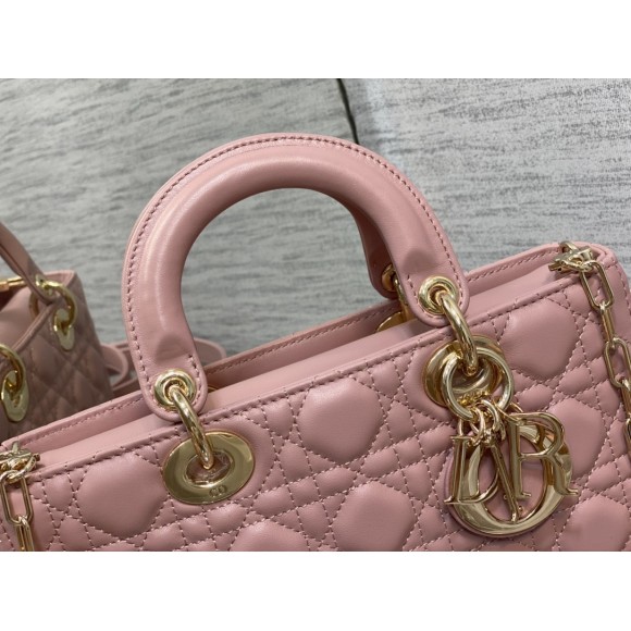 D*or lady d-joy medium bag in peony pink cannage lambskin