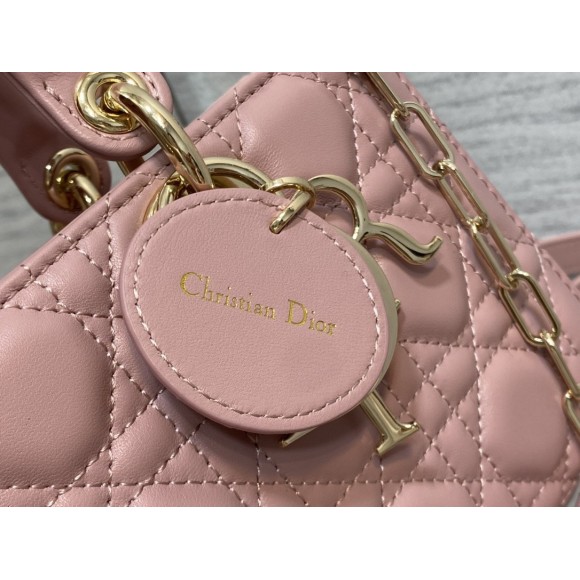 D*or lady d-joy medium bag in peony pink cannage lambskin