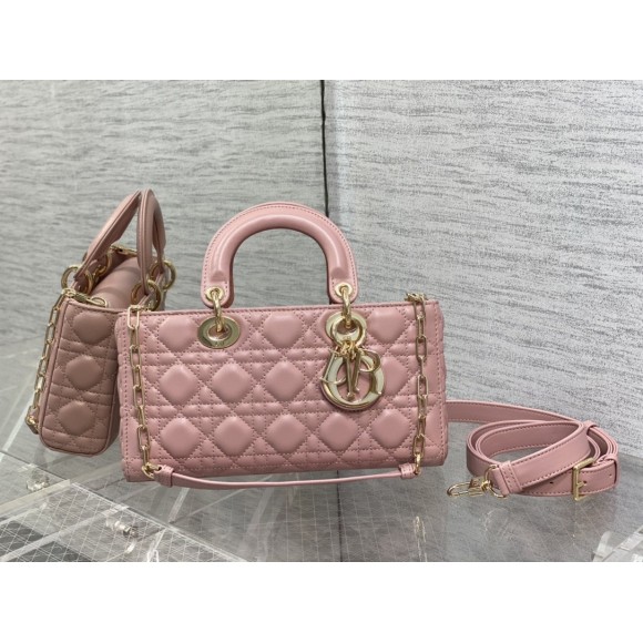 D*or lady d-joy medium bag in peony pink cannage lambskin