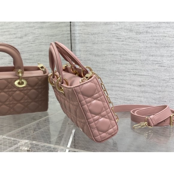 D*or lady d-joy medium bag in peony pink cannage lambskin