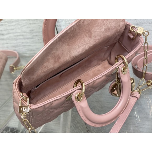 D*or lady d-joy medium bag in peony pink cannage lambskin