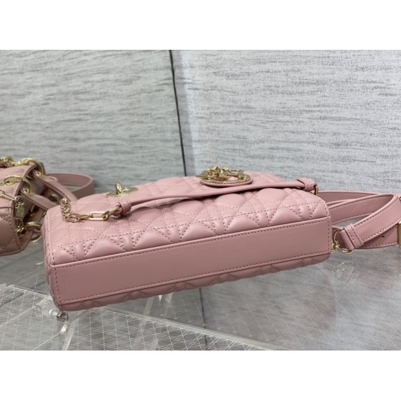 D*or lady d-joy medium bag in peony pink cannage lambskin