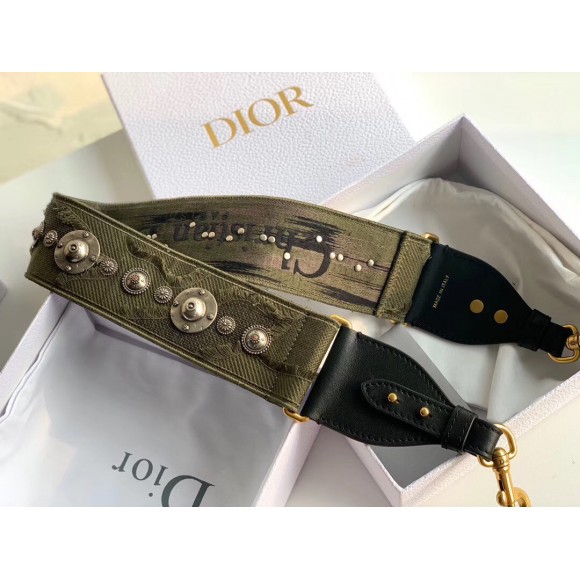 D*or shoulder strap in green camouflage embroidery with medallions