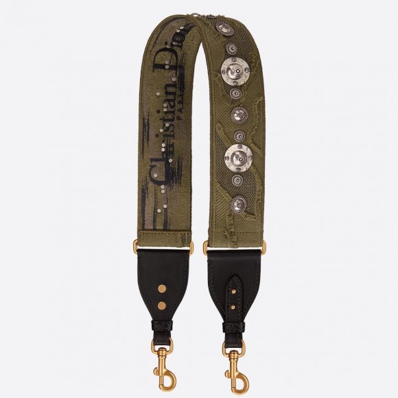 D*or shoulder strap in green camouflage embroidery with medallions