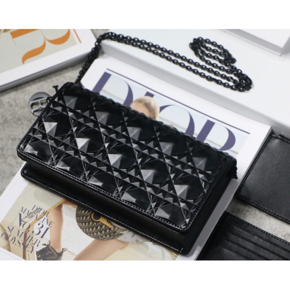 D*or lady D*or chain pouch in black diamond calfskin