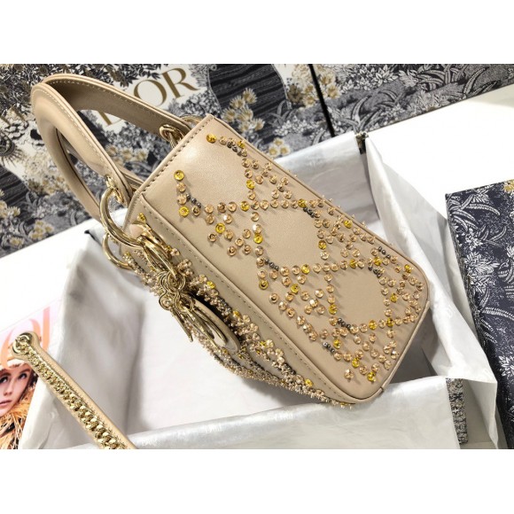 D*or lady D*or mini bag in metallic lambskin with beaded embroidery