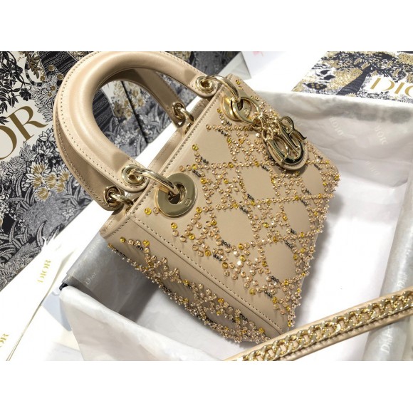 D*or lady D*or mini bag in metallic lambskin with beaded embroidery